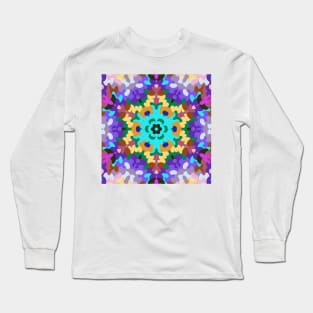 Retro Mandala Blue Purple and Yellow Long Sleeve T-Shirt